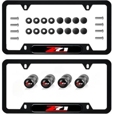 Imagem de 2 peças para moldura de placa de licença de metal preto z71 acessórios compatíveis para Silverado Sierra Tahoe Suburban