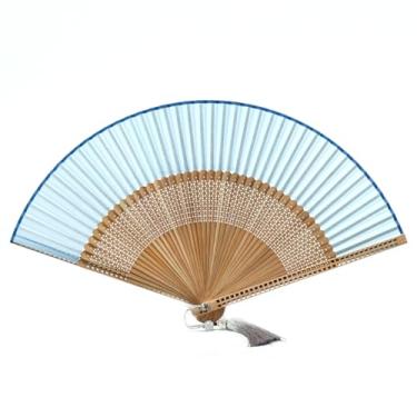 Imagem de Tecido dobrável de mão para leque de 21 cm, costelas de bambu, estilo chinês, leque de mão, casamento, lembrancinha de festa, dança, decorações de casa (azul)