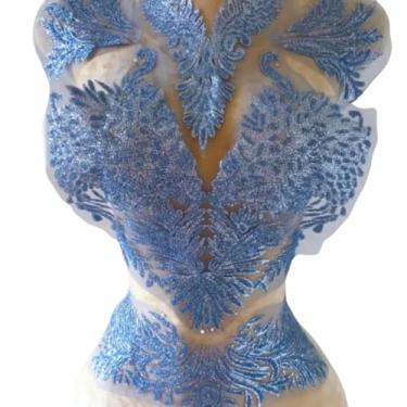 Imagem de Apliques adesivos para pescoço ombro peito cintura parte decorativa para costurar à noite vestido de casamento roupas vestido baile festa dança estado costura, pequenos grânulos colados (azul claro)