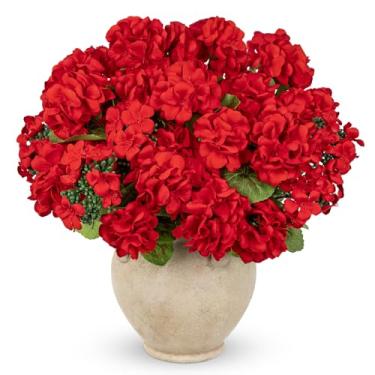 Imagem de Briful 6 peças de flores artificiais de gerânio vermelho com sementes, hastes realistas de gerânio de seda 40 cm para vaso de mesa, interior e exterior, flores falsas para decoração de mesa de Natal