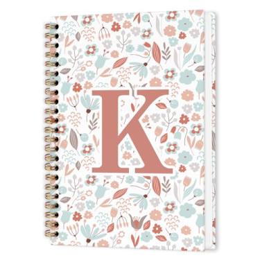 Imagem de nvucamd Caderno espiral com inicial K personalizado, caderno floral com monograma, caderno de diário de letras personalizadas para mulheres e meninas, presentes com monograma estético, material de