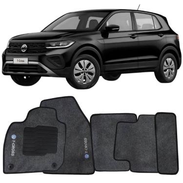 Imagem de Tapete Carpete T-Cross 2019 à 2025 Grafite Logo Bordado Jogo 5 Peças Personalizado Automotivo
