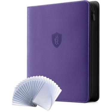 Imagem de Fichário Toploader com 9 bolsos com zíper – Comporta 252 carregadores superiores – Álbum de cartas dupla face premium para cartões colecionáveis, TCG, MTG, cartões esportivos (roxo)