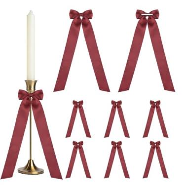 Imagem de Arcos de castiçal de Natal, fita vermelha, arcos de champanhe para suporte de vela, árvore de Natal, taças de vinho, decoração, laços de fita de cetim para embrulho de presente, decorações de festa de