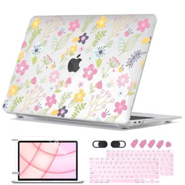 Imagem de Seanai Capa para MacBook Air de 13 polegadas 2021, 2020, 2019, 2018, Releas A2337 M1 A2179 A1932, estampa impressa, capa rígida de plástico, película de tela para Mac Air M1 13.3 Touch ID, flores rosa