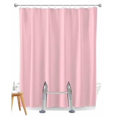 Imagem de Cortina de chuveiro para banco de transferência de banheira, rosa, impermeável, dividida, cortina de chuveiro com 2 fendas separadas, cor sólida, cortinas de banheiro rosa com 12 ganchos 182 x 213 cm