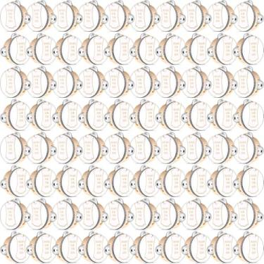 Imagem de Fiada Conjunto de 80 pandeiros de casamento de 10 cm a granel para adultos Tambor de mão de madeira com jingles de metal, etiquetas de presente, pandeiro branco para presente de instrumento musical