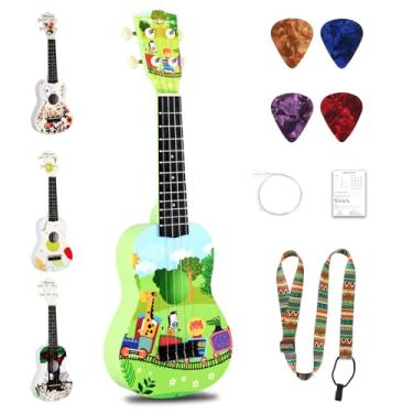 Imagem de RANMING Ukulele Ukulele de 53 cm para iniciantes kit de iniciante ukulele de 4 cordas com alça, palhetas, cordas de carbono uku de plástico portátil para educação musical, uso ao ar livre, viagens