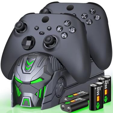 Imagem de Techerleaf Estação carregadora de controle recarregável com bateria de 4 x 5520 mWh, compatível com Xbox Series X/S/Xbox One/One X/One S Elite, acessórios de armazenamento com 4 baterias - cinza