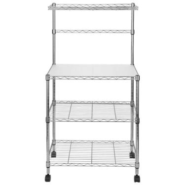 Imagem de Estante Bancada Aço 4 Prateleiras Cromada Aramada Com Rodizio