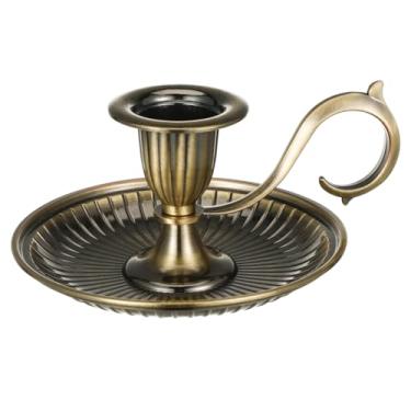 Imagem de Castiçal vintage: Castiçal portátil de bronze com alça de transporte - Castiçal cônico portátil para altares de casamento, decoração de mesa gótica, displays de cornija de Natal