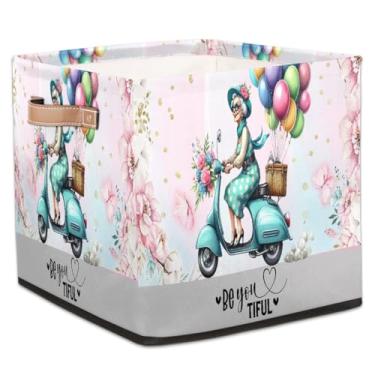 Imagem de hongjinglin Cestos dobráveis de armazenamento em cubo, rosa, fofos, caixas dobráveis para crianças, brinquedo com alças, organizador de tecido, cesto organizador para berçário, sala de estar, quarto