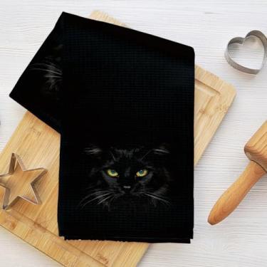 Imagem de Toalhas de cozinha góticas para gatos, casa de banho de fazenda pano de prato de microfibra absorvente decorativo toalha de chá toalhas de mão waffle para cozinha casa, presente para amantes de gatos