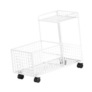Imagem de Bothyi Carrinho de utilidades sob a mesa Carrinho móvel com rodinhas Cesta de armazenamento de metal leve Prateleira móvel para sala de estar Dormitório Casa, Camada Dupla Branca