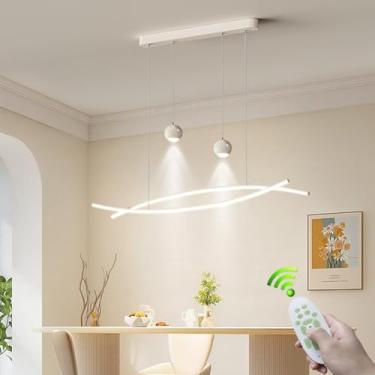 Imagem de Lustre pendente LED linear de metal branco, dimerizável, moderno, para restaurante, 75W, altura ajustável, estilo nórdico, ideal para ilha de cozinha, mesa de jantar e escritório.