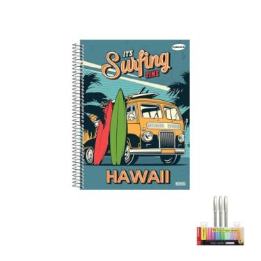 Imagem de Kit Caderno Masculino Capa Dura 96 Folhas + Caneta Trigel Branca 0.8mm + Marca Texto Boss 15 Cores