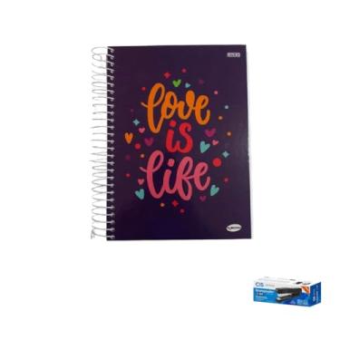 Imagem de Kit Caderno Feminino KBOM 20 Matérias Capa Dura 400 Folhas + Grampeador Metallic C-15