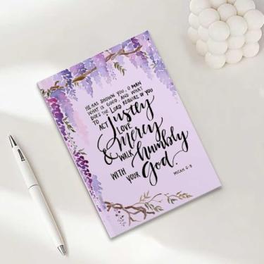 Imagem de Caderno bíblico floral roxo, presentes cristãos para mulheres, cadernos de diário A5 para anotações no escritório, caderno de diário cristão de 21 x 14,7 cm, versículo bíblico, planejador de oração