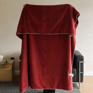 Imagem de Cobertor de lã cobertor ponderado cobertores e mantas fofas mulheres homens para cama adulto longo solteiro para sofá camada dupla quente macio confortável outono inverno (vermelho, 100 x 150 cm)
