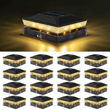 Imagem de vighep Luzes de poste solares 4 x 4 para ambientes externos com 2 modos de cor, pacote com 16 lâmpadas pretas de cerca movida a energia solar, à prova d'água, ajuste de 9 x 9 cm, 4 x 10 cm, postes de