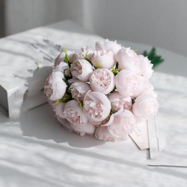 Imagem de 27 Cabeças Simulam Bouquet de Rosa Chá e Peônia Flores Falsas Seda para Casamento Manter Decoração Casa Acessórios Fotografia Artificiais
