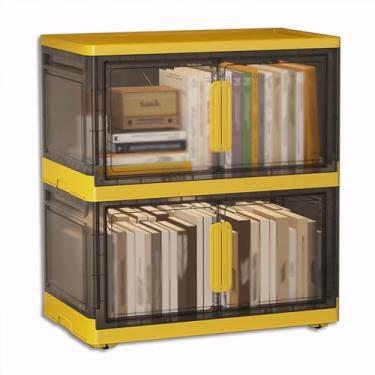 Imagem de SPXMQSS Caixa de armazenamento com tampa grande, caixa de armazenamento de plástico com porta e rodízios magnéticos, caixa de armazenamento de plástico dobrável empilhável para quarto sala cozinha