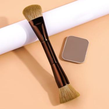 Imagem de 1 pincel de maquiagem de ponta dupla, cerdas sintéticas macias, versátil para sombra, corretivo e retoque de blush (café escuro)