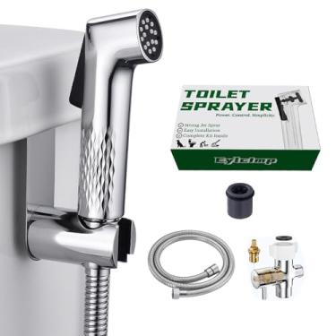 Imagem de Pulverizador portátil de bidê para vaso sanitário – Eylcimp Jet Spray com válvula T cromada espelhada, pulverizador ABS e mangueira inoxidável de 1,2 m para banheiro, fraldas, uso feminino e animal de