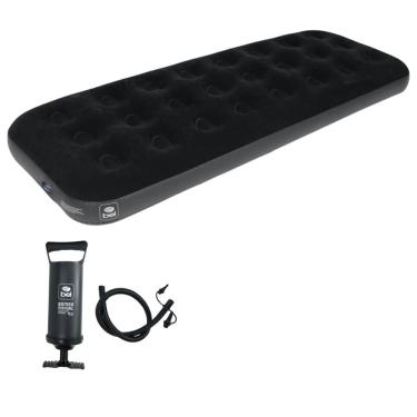 Imagem de Colchão Inflável Solteiro Deluxe Comfort Bel Preto e Bomba d Ar Manual Portátil Viagem Camping 191cm X 73cm X 22cm 150kg
