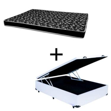 Imagem de Cama Box Baú Casal 138 Tecido Sintético Branco Com Colchão Hamburgo - 100% Espuma - D28 Preto 55x138x188
