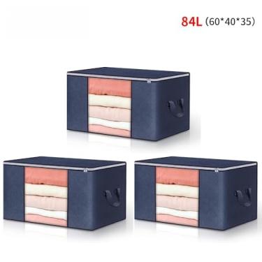 Imagem de Caixa Saco Organizador Grande Edredom Cobertor Casaco Guarda Roupa Ecológico Anti-Poeira Umidade (3PCS-84L-Azul)