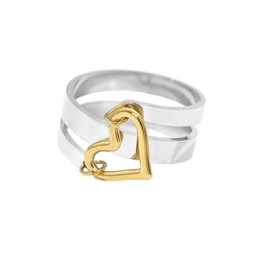 Imagem de Anel exclusivo de declaração de coração dourado para mulheres, minimalista, em camadas mistas, amor, coração, aliança de dedo de casamento, compromisso, empilhamento, anéis intermediários, ajuste