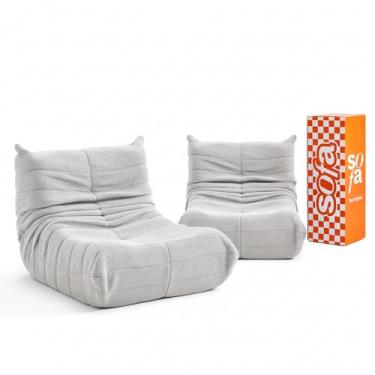 Imagem de Poltrona Puff Retro 1973 em Boucle Kit com 2 unidades – Sofá na Caixa (Cinza)