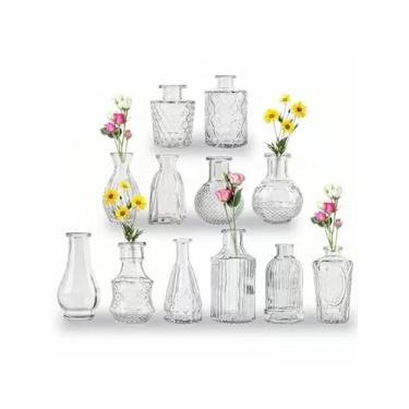 Imagem de Conjunto de vasos de vidro com 22 peças, mini vasos de flores transparentes para decoração de mesa de centro de casamento, vasos pequenos vintage para quarto, casa, jantar, festa, mesa, centro de