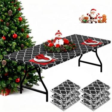 Imagem de Boao 6 peças de toalha de mesa de plástico descartável para festas de piquenique, capas de mesa com elástico, capa de mesa retangular de 1,8 m à prova d'água para o Natal, interior, exterior