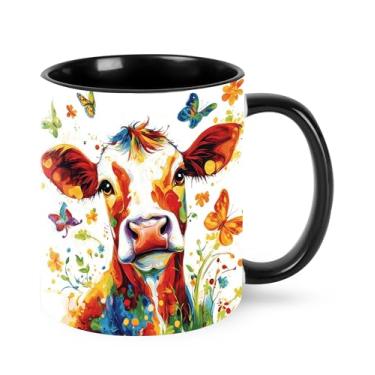 Imagem de Jumou Caneca de café de vaca 325 ml copo de cerâmica engraçado para mulheres homens novidade aniversário presentes de Natal micro-ondas escritório casa