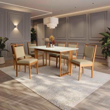 Imagem de Conjunto Sala De Jantar Lina Em Madeira Maciça 6 Cadeiras Boucle Bege 