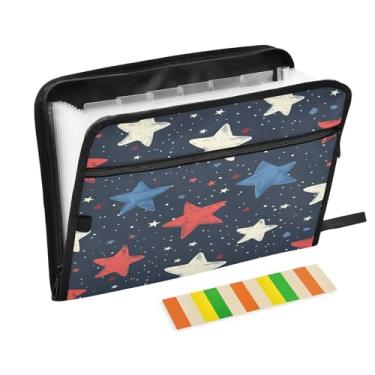 Imagem de Wassud Acordeão Red Stars Pasta organizadora de arquivos de papel A4 com etiquetas pasta de arquivo expansível com 13 bolsos