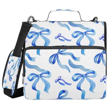 Imagem de Qilmy Fichários com zíper com alça de ombro, fichário de 3 anéis de 3 cm, capacidade de 500 folhas, pasta organizadora e pasta de arquivo expansível - fita de laço azul 33