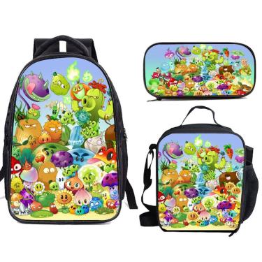 Imagem de Conjunto de mochilas Zombies Plants School, 3 unidades com lancheira e estojo para canetas