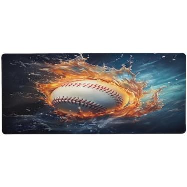 Imagem de Wassud Mouse pad de beisebol para jogos com base de borracha antiderrapante, mouse pad longo para teclado de computador com borda costurada, almofada grande à prova d'água para escritório, casa, 80 cm