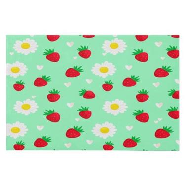 Imagem de CEBUGI Tapete de área 60 x 90 cm macio lavável tapete antiderrapante com suporte de borracha tapetes de área de morangos para sala de estar, quarto, decoração de casa
