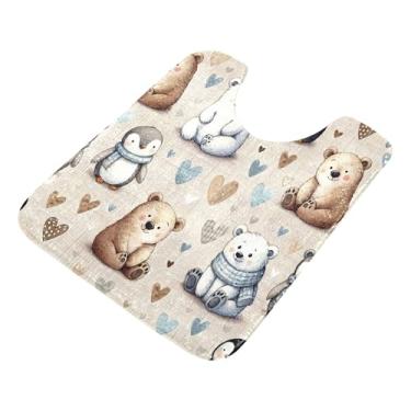 Imagem de Burbuja Tapete de banheiro Bears, tapete de banho absorvente de pelúcia macio, base antiderrapante para piso de banheiro, oval em forma de U