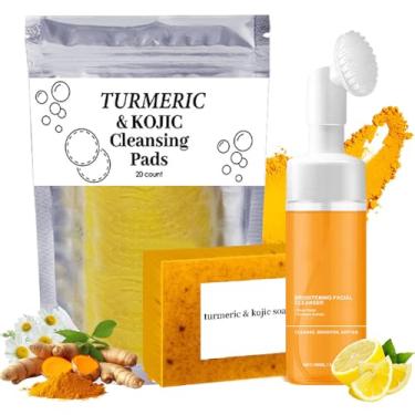 Imagem de Aacnre Conjunto De Três Peças Para Limpeza E Cuidado Com Cúrcuma, Trio De Cúrcuma: Sabonete Facial, Mousse De Limpeza E Sabonete Para Cuidados Com A Pele, Discos Esfoliantes De Limpeza Com Cúrcuma,