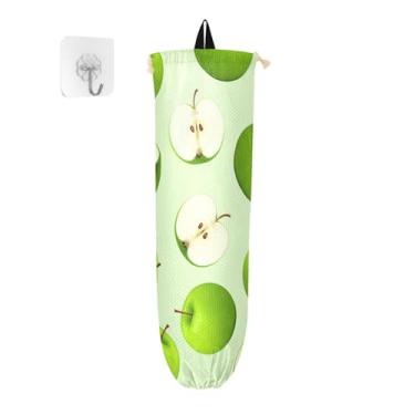 Imagem de xigua Suporte de parede para saco de plástico Green Apples com cordão, pacote com 2, organizador de sacolas de supermercado reutilizável para bolsas, meias, roupas íntimas e gravatas