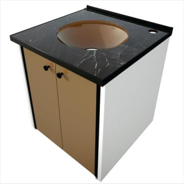 Imagem de Cris Metal Gabinete para Banheiro Fênix Nero, com Tampo Mármore, Portas Espelhadas, Um Furo (42cm)