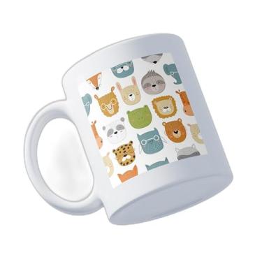 Imagem de Caneca Xícara de Café Porcelana 300ml Com Desenho De Animais E Frases