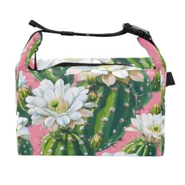 Imagem de STAYTOP Linda lancheira de flores de cacto com fivela de alça, lancheira isolada para meninos e meninas, lancheira térmica para trabalho escolar
