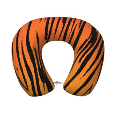 Imagem de Travesseiro de pescoço leve com estampa de listras de tigre em forma de U com espuma viscoelástica para cabeça e pescoço para aviões