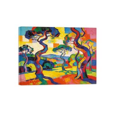 Imagem de BMZFYBS Pintura abstrata de parede - árvore colorida - decoração moderna - impressões em tela para sala de estar pronta para pendurar tela emoldurada 60 x 80 cm 24 x 31 polegadas